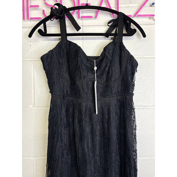 New NWT Jonathan Simkhai Black Silk Lace Plisse Tie Strap Midi Dress Size 10 - Picture 4 of 6